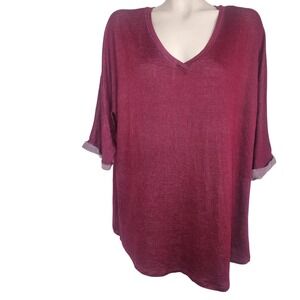 3rd + Malt NEW Womens 1X Burgundy Marled V-Neck Drop Shoulder Top MT1183X Casual